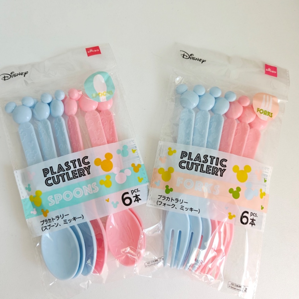 New Daiso x Disney Mickey Mouse Plastic Spoons + Forks 6pcs each pack